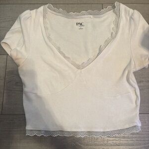 PAC White Lace Trim Crop Top
